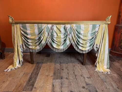 Pair of Fabulous Carved Giltwood Curtain Pelmets with Silk Swags