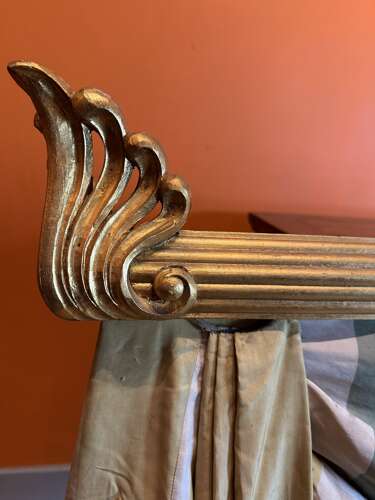 Pair of Fabulous Carved Giltwood Curtain Pelmets with Silk Swags
