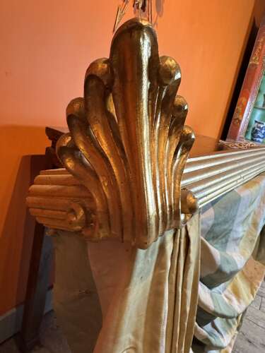 Pair of Fabulous Carved Giltwood Curtain Pelmets with Silk Swags