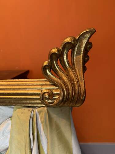 Pair of Fabulous Carved Giltwood Curtain Pelmets with Silk Swags