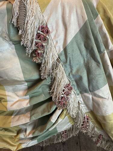 Pair of Fabulous Carved Giltwood Curtain Pelmets with Silk Swags
