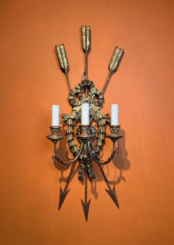 Large Vintage Gilt-Wood & Metal  Wall Sconce in Neo-Classical Style