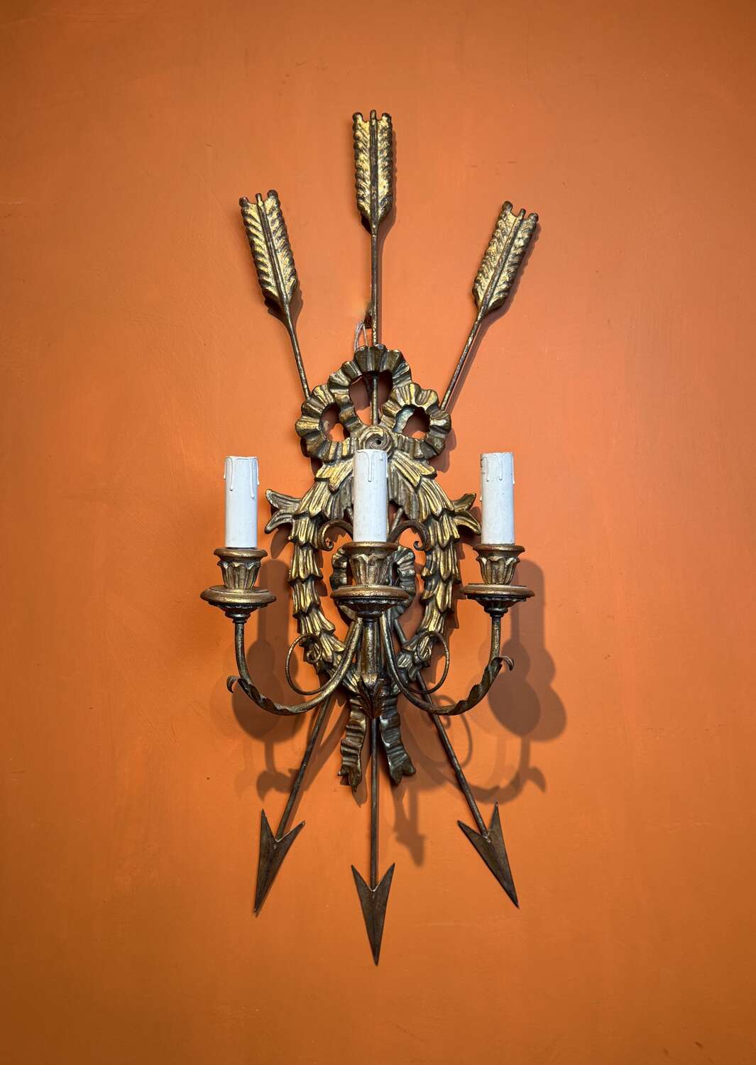 Large Vintage Gilt-Wood & Metal  Wall Sconce in Neo-Classical Style