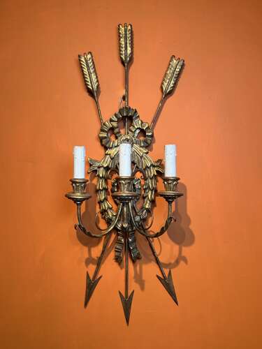 Large Vintage Gilt-Wood & Metal Wall Sconce in Neo-Classical Style