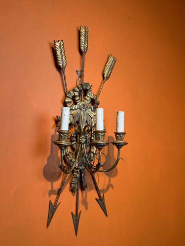 Large Vintage Gilt-Wood & Metal Wall Sconce in Neo-Classical Style
