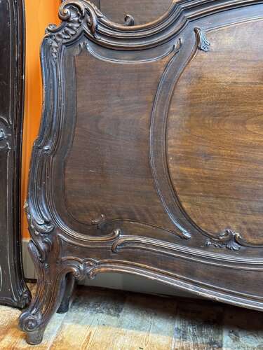 Antique French Carved Walnut Double Bed in Louis XV Style