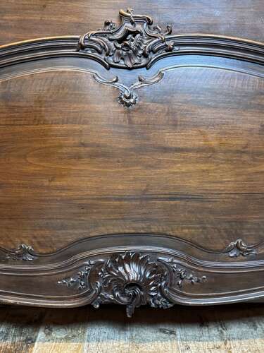 Antique French Carved Walnut Double Bed in Louis XV Style