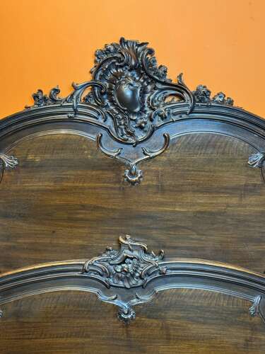 Antique French Carved Walnut Double Bed in Louis XV Style