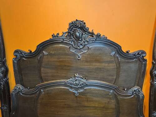 Antique French Carved Walnut Double Bed in Louis XV Style