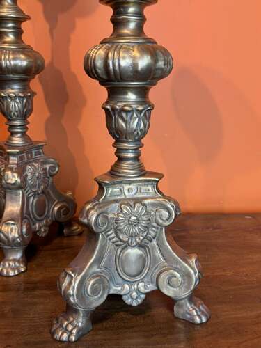 Set of Four French Ecclesiastical Brass Pricket Candlesticks