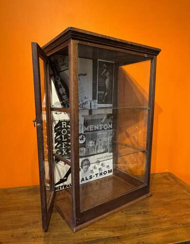 Antique Glass Shop Display Cabinet with Side Opening Door