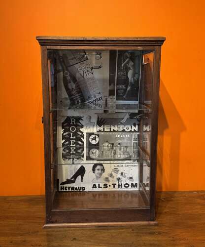 Antique Glass Shop Display Cabinet with Side Opening Door
