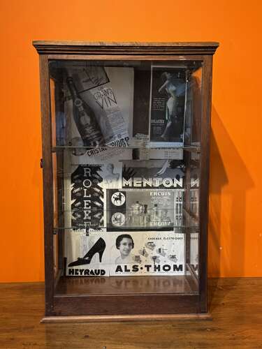 Antique Glass Shop Display Cabinet with Side Opening Door
