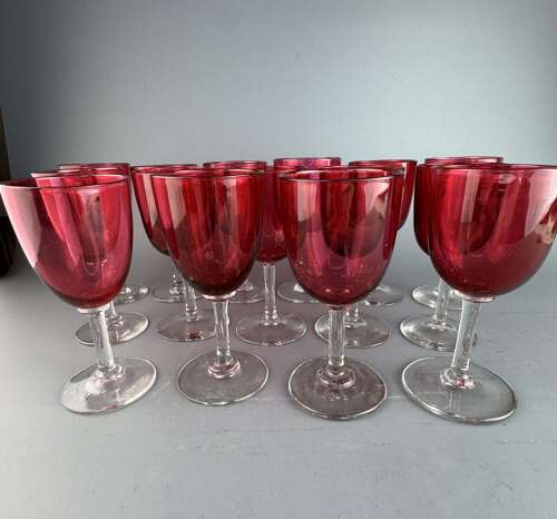 Set of Fifteen Victorian Cranberry Wine Glasses