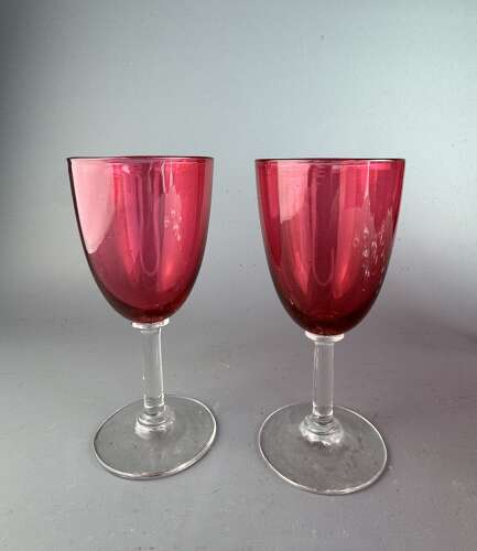 Set of Fifteen Victorian Cranberry Wine Glasses