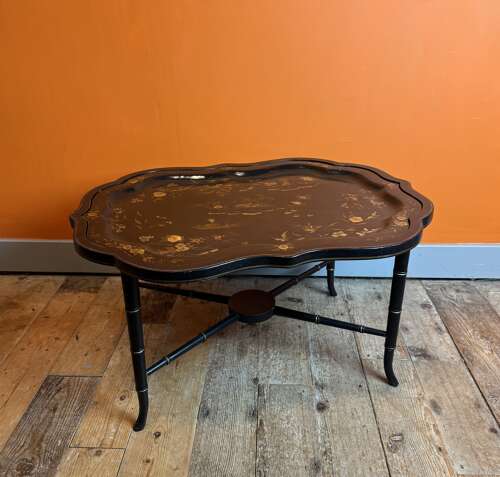 Victorian Papier Mache Tray on Stand with Chinoiserie Decoration