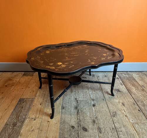 Victorian Papier Mache Tray on Stand with Chinoiserie Decoration