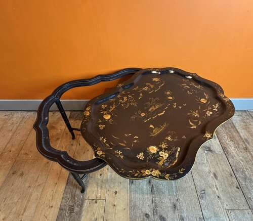 Victorian Papier Mache Tray on Stand with Chinoiserie Decoration