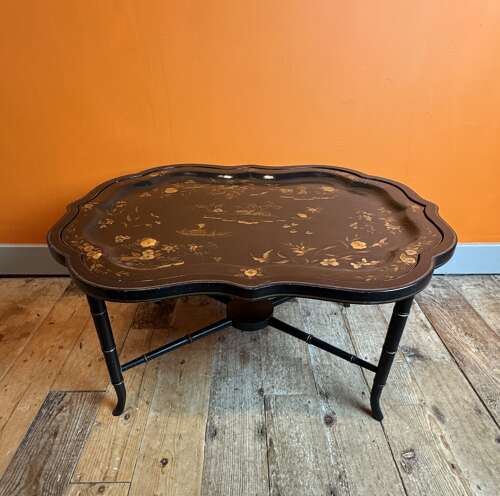 Victorian Papier Mache Tray on Stand with Chinoiserie Decoration