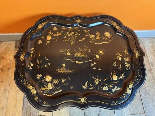 Victorian Papier Mache Tray on Stand with Chinoiserie Decoration