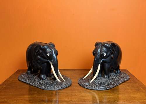 Large Pair of Antique Ceylonese Ebony Elephants