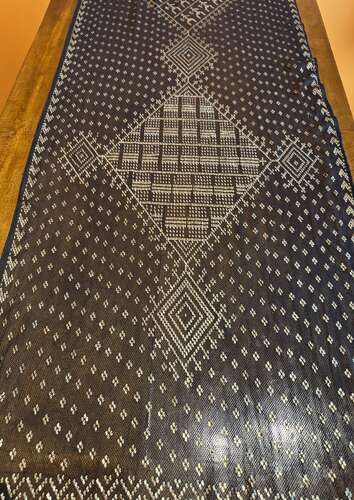 1920's Egyptian Assuit Shawl in Black & Silver with Geometric Motifs