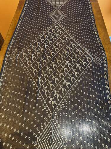 1920's Egyptian Assuit Shawl in Black & Silver with Geometric Motifs