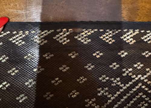 1920's Egyptian Assuit Shawl in Black & Silver with Geometric Motifs