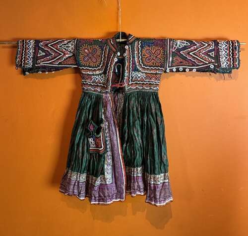 Vintage Indian Gujarati Hand Embroidered Shisha-Work Child's Dress