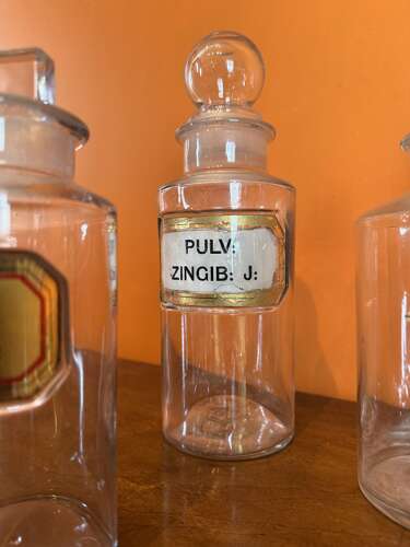 Five Antique Glass Pharmacy / Chemist Bottles