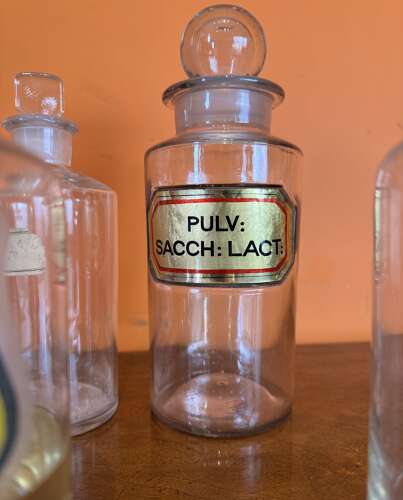 Five Antique Glass Pharmacy / Chemist Bottles