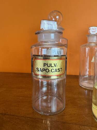 Five Antique Glass Pharmacy / Chemist Bottles