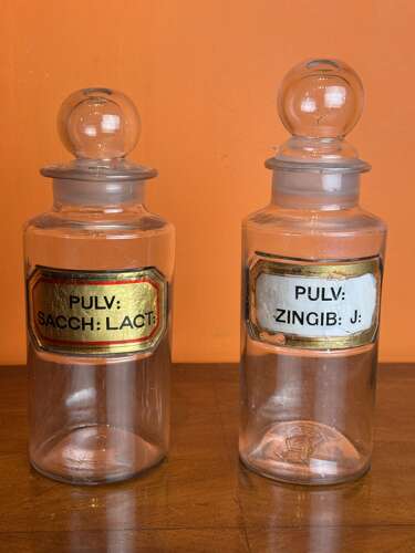 Five Antique Glass Pharmacy / Chemist Bottles