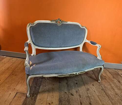 Antique French Painted Louis XV Revival Two Seat Sofa for Recovering