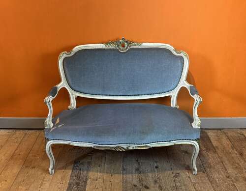 Antique French Painted Louis XV Revival Two Seat Sofa for Recovering