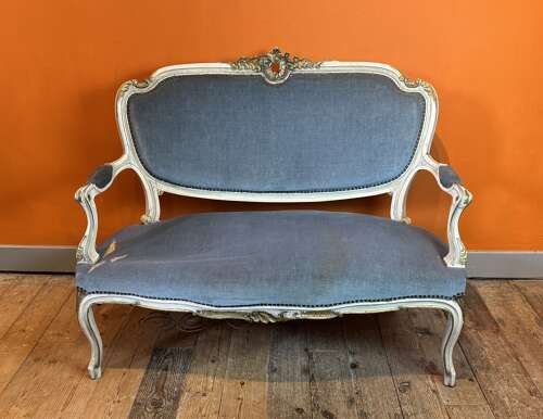 Antique French Painted Louis XV Revival Two Seat Sofa for Recovering