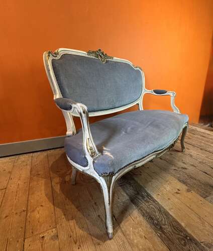 Antique French Painted Louis XV Revival Two Seat Sofa for Recovering