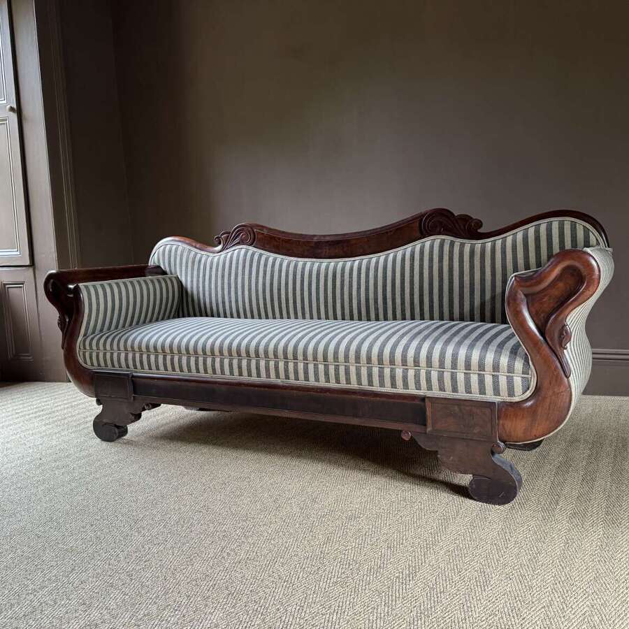 French Charles X Mahogany Sofa with Swan Neck Arms circa 1820
