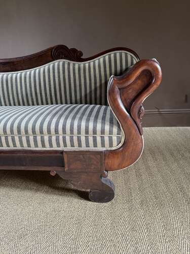 French Charles X Mahogany Sofa with Swan Neck Arms circa 1820