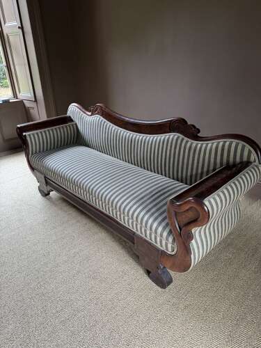 French Charles X Mahogany Sofa with Swan Neck Arms circa 1820