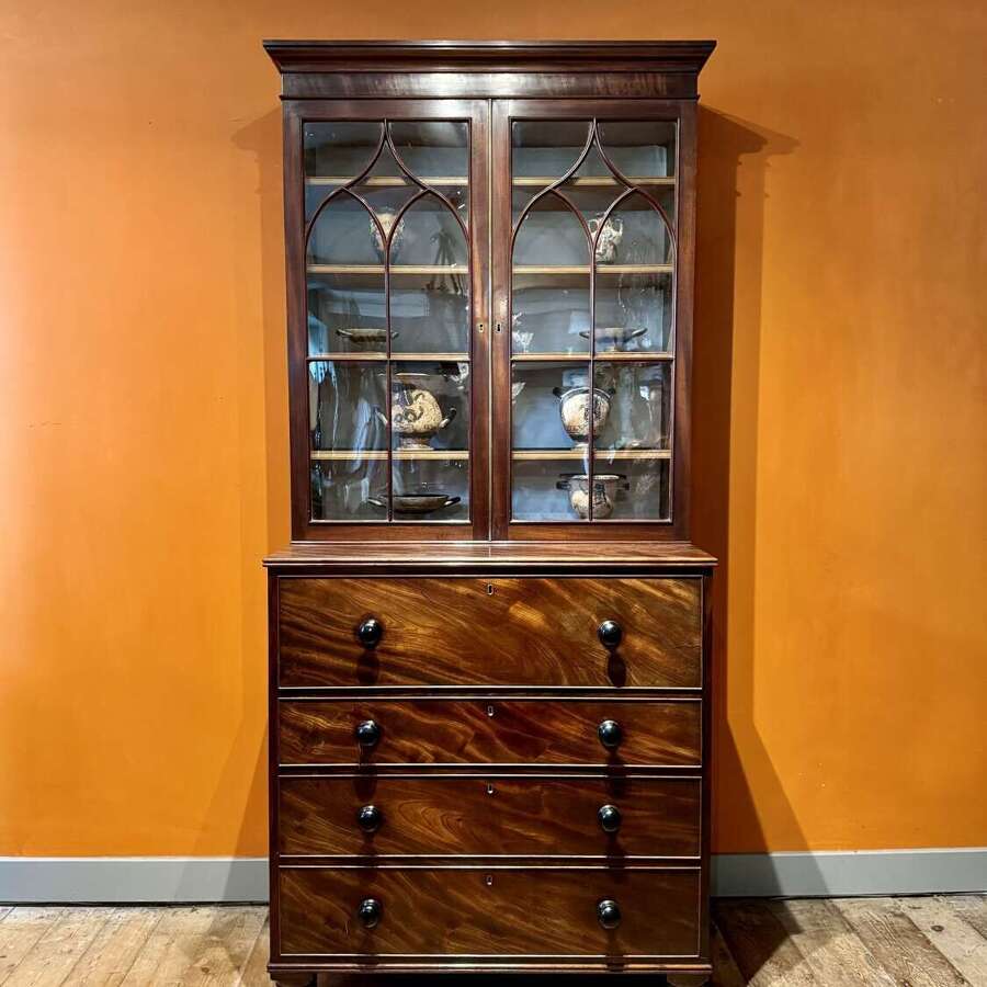 Regency Mahogany Secretaire Bookcase Cabinet