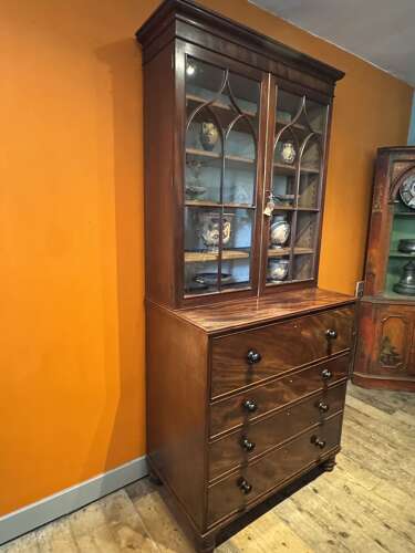 Regency Mahogany Secretaire Bookcase Cabinet