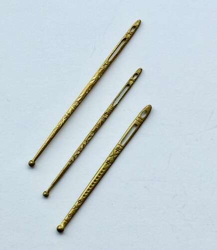 Three Georgian Engraved Gilt-Metal Needlework Bodkins