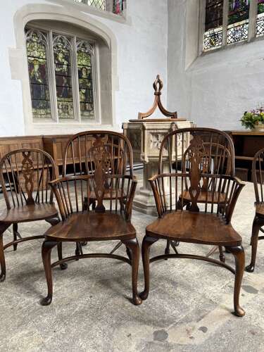 Set of Six Wheelback Ash & Beech Windsor Chairs