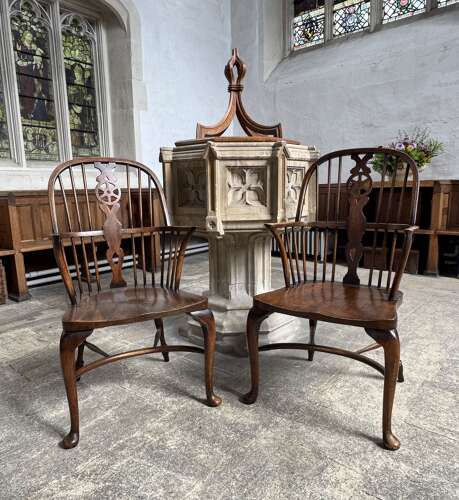Set of Six Wheelback Ash & Beech Windsor Chairs