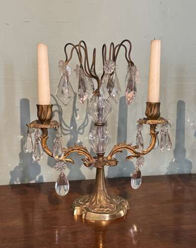 Pair of French Gilt Brass Candlestick Lustres