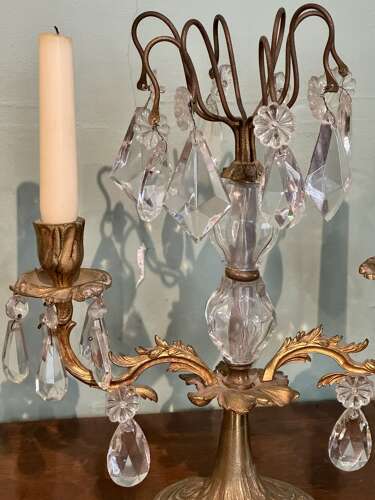 Pair of French Gilt Brass Candlestick Lustres