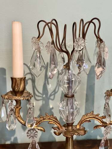 Pair of French Gilt Brass Candlestick Lustres