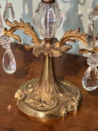Pair of French Gilt Brass Candlestick Lustres