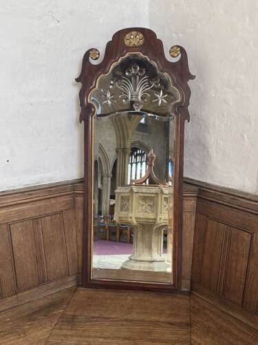 Georgian Style Parcel-Gilt Mahogany Pier Mirror with Reverse Cut Glass Plate